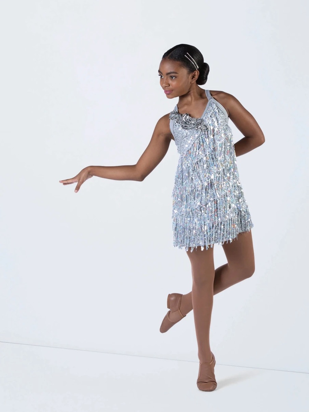 Weissman Showtime Silver Sequin Flapper Tap Dance Costume, #14679, Girl's Large